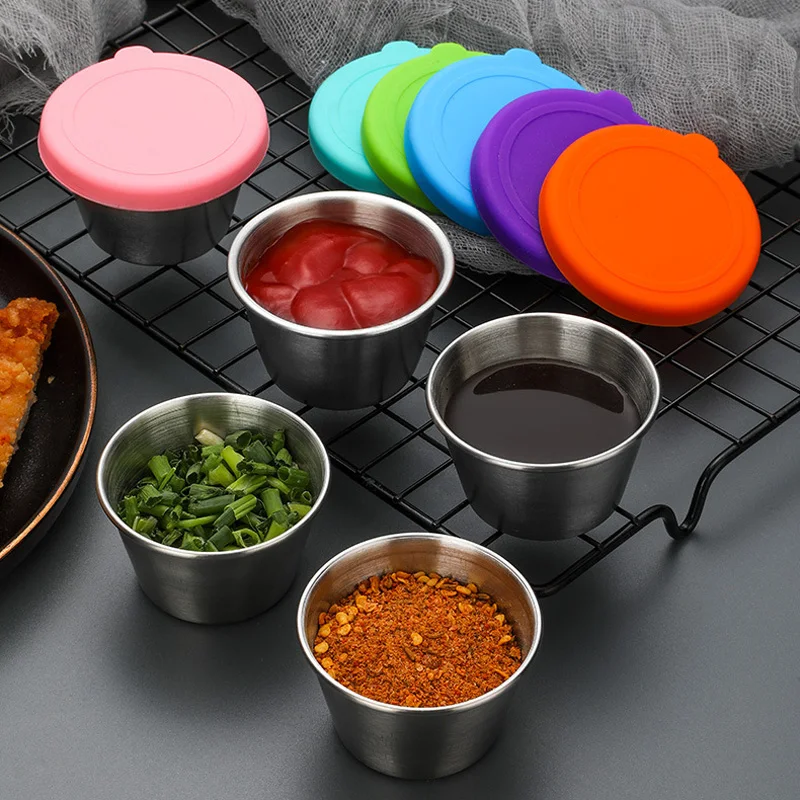 

100 шт./лот, контейнеры для чашек, блюдо из нержавеющей стали, домашнее блюдо для приправ, контейнер для соуса, миска для закуски