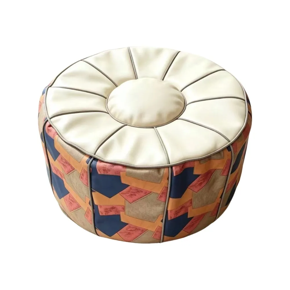 Multi-functional PU Leather Footstool Cover Unfilled Waterproof Pouf Cover Detachable Round/Square Floor Seat Cushion Bedroom