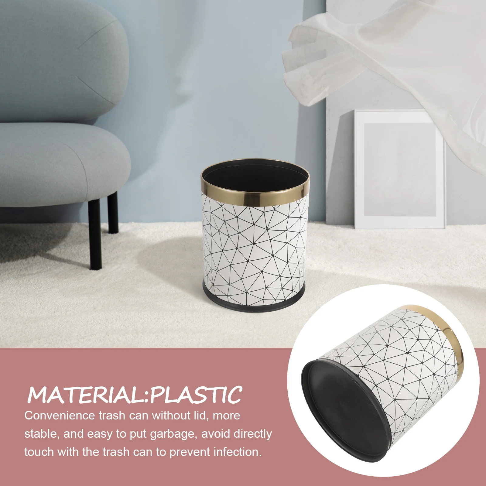 

Retro Trash Can Cans Home Office Kitchen Bin with Lid Waste and Bedroom Garbage Rubbish Bathroom Trashcan Marble