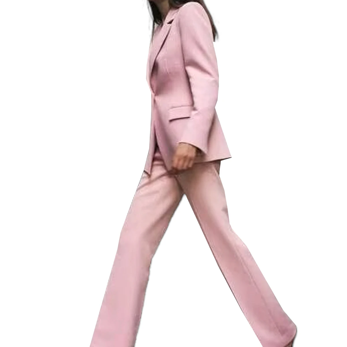 Women\'s Pink Suit Jacket A Button Vertical Pleat Design to create a lean High-waisted Commuter Air Flared Pants New