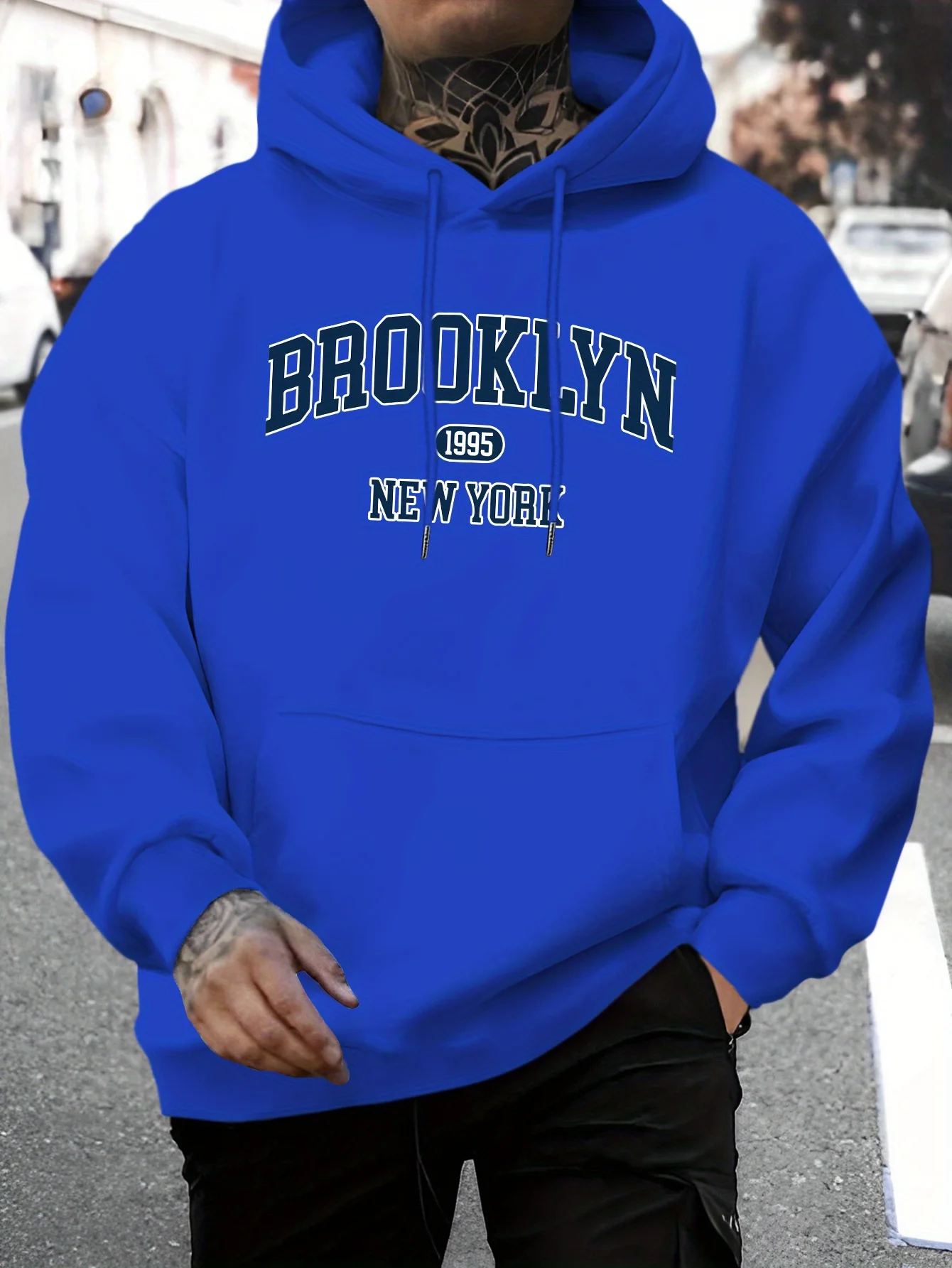 الرجال الخريف/الشتاء عارضة أزياء فضفاضة الراحة بروكلين 1995 إلكتروني طباعة طويلة الأكمام مقنعين البلوز الحراري السترة