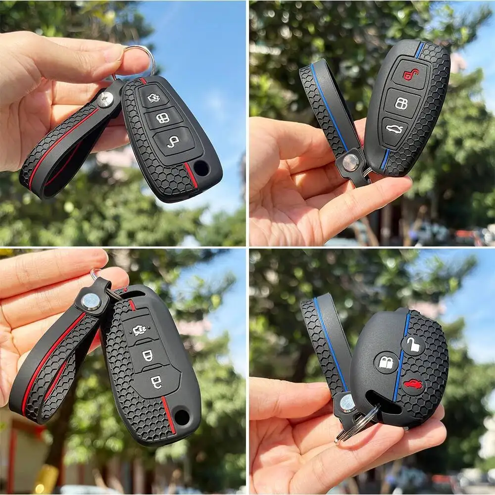 Keychain Holder For Ford Focus Mk4 Ka Puma Fiesta Fusion Kuga Grand C Max Mondeo Ecosport Silicone Car Key Caps Cover Case