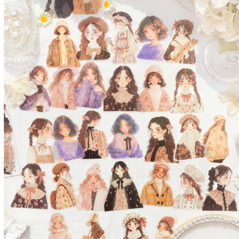 PET Retro Character Theme Stickers Pack Heartbeat Magazine Series Handmade Account DIY Decorative Cut Film Sticker Pack