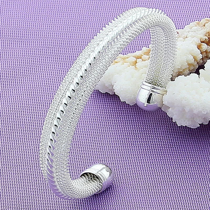 

925 Sterling Silver Woven Mesh Bangle Bracelet For Woman Man Wedding Engagement Fashion Charm Party Jewelry