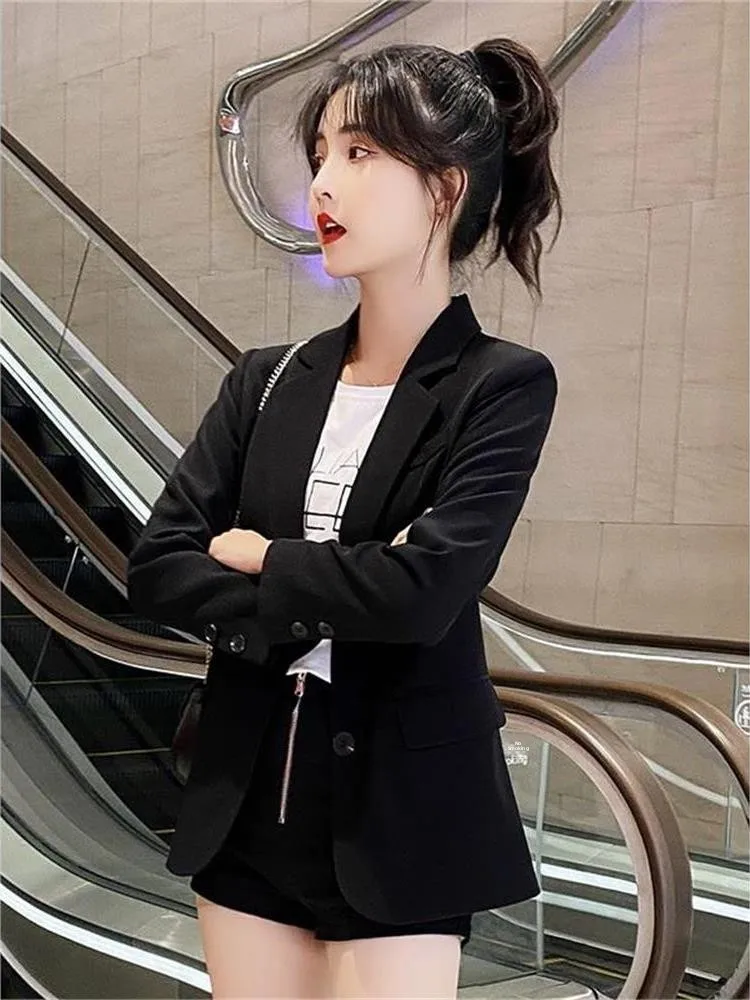 Casual coreano sle feminino bla terno jaet ort comprimento longo sve cleanfit design escritório apropriado faion tendência