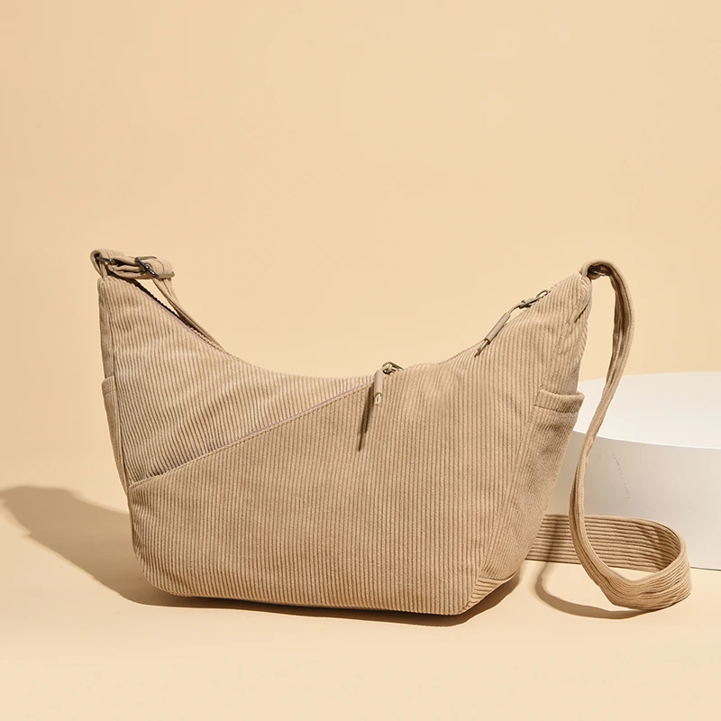 2026 Ins Style Corduroy Women's Crossbody Bag, Soft Large Hobo Bag Adjustable Wide Strap Casual Daily Shoulder Sling Bag