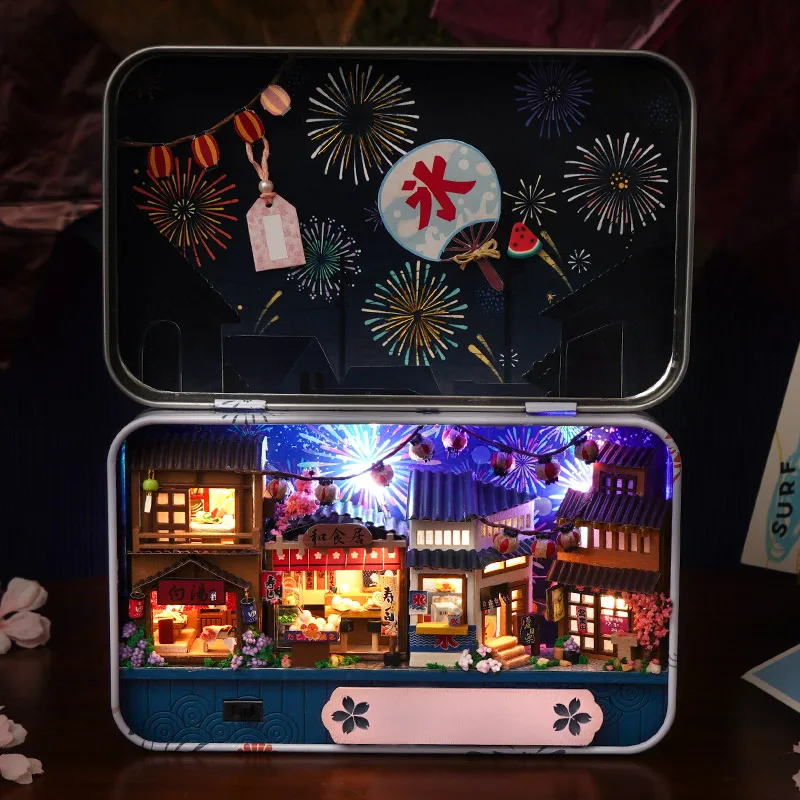 

CUTEBEE DIY Box Theater Doll House Japanese Store Fireworks Wooden Miniatures Dollhouse Kit Toy for child