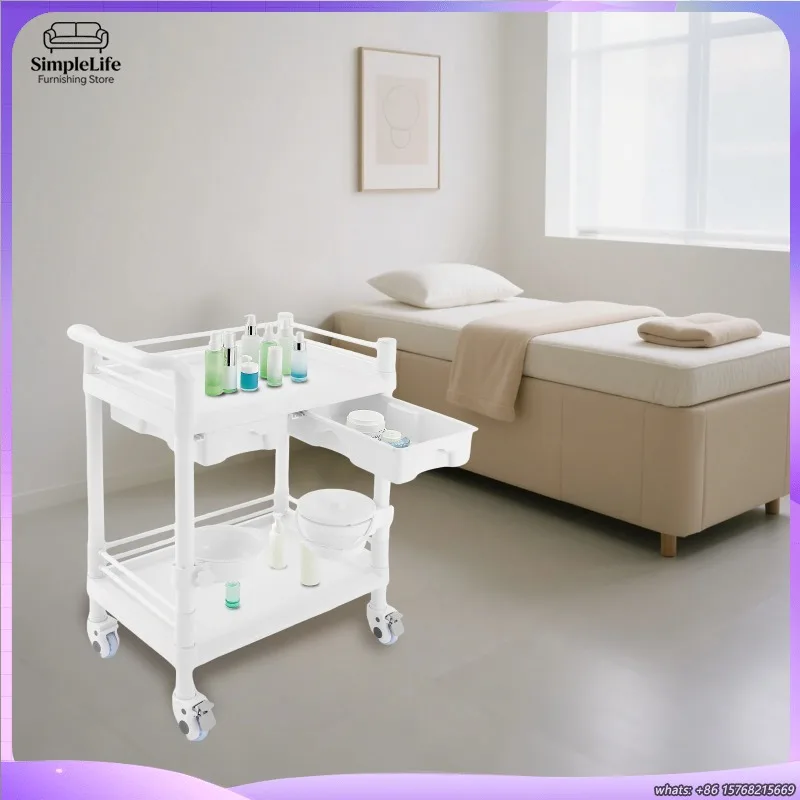 

2 Tier Salon Cart Heavy Duty Rolling Trolley for Hairdressing Spa Cosmetic Service with Smooth Wheels and Storage