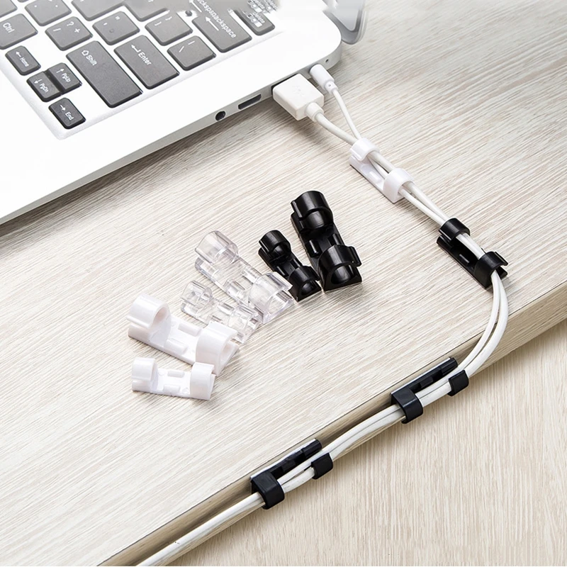 20pcs Self Stick Wire Organizer Line Cable Buckle Clips Desktop ABS Wire Manager Organizer USB Charging Data Line Bobbin Winder