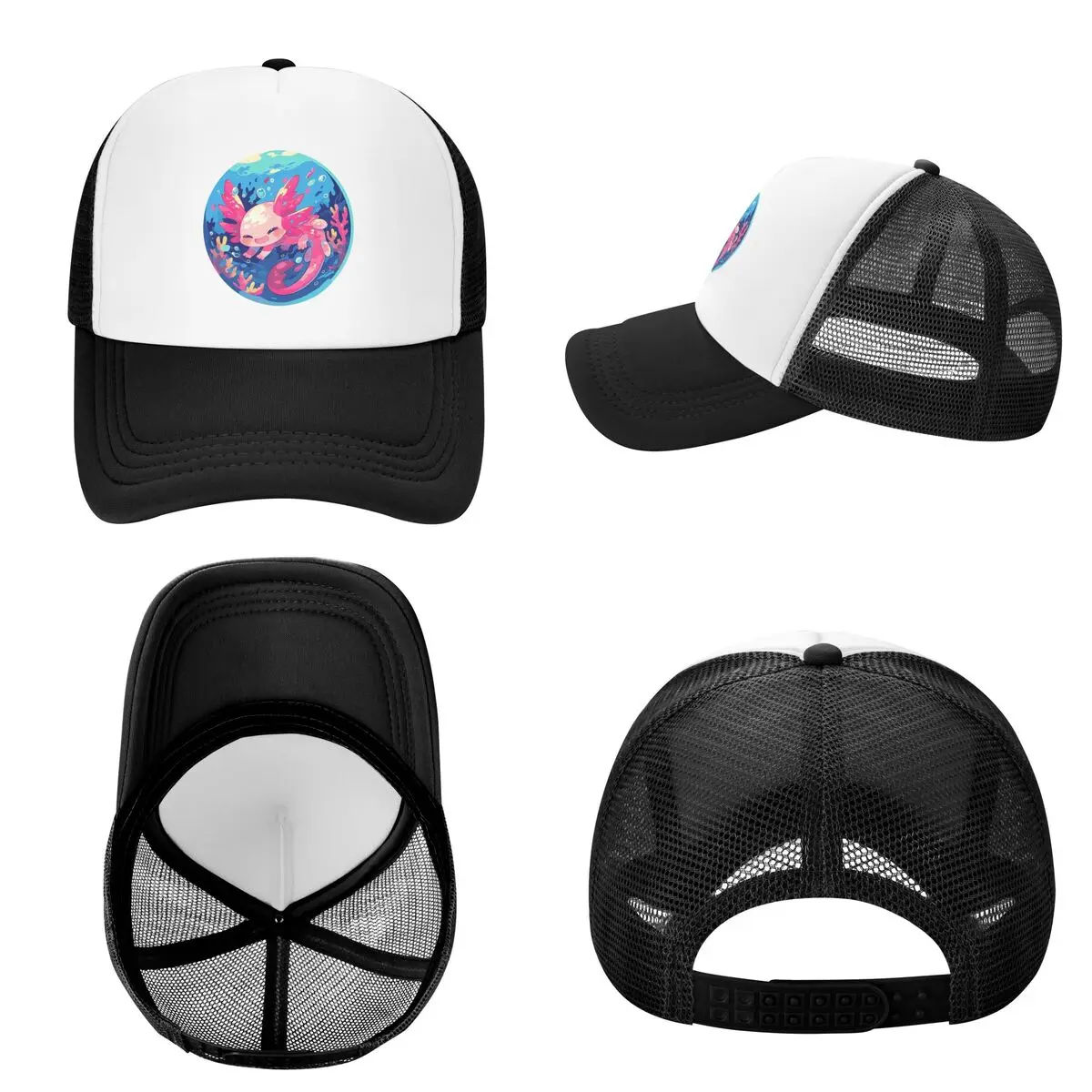 Cute Cartoon Axolotl In Coral Reef  Cap Fashion Mesh Baseball Caps Adjustable Hat Hip Hop Summer Unisex Baseball Hats