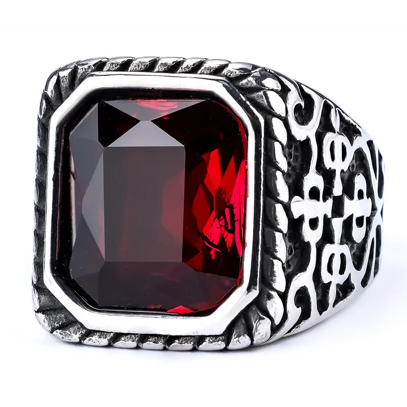 Gold-plated copper stylish personalized retro rune gemstone stainless steel polished ring in stock for wholesale