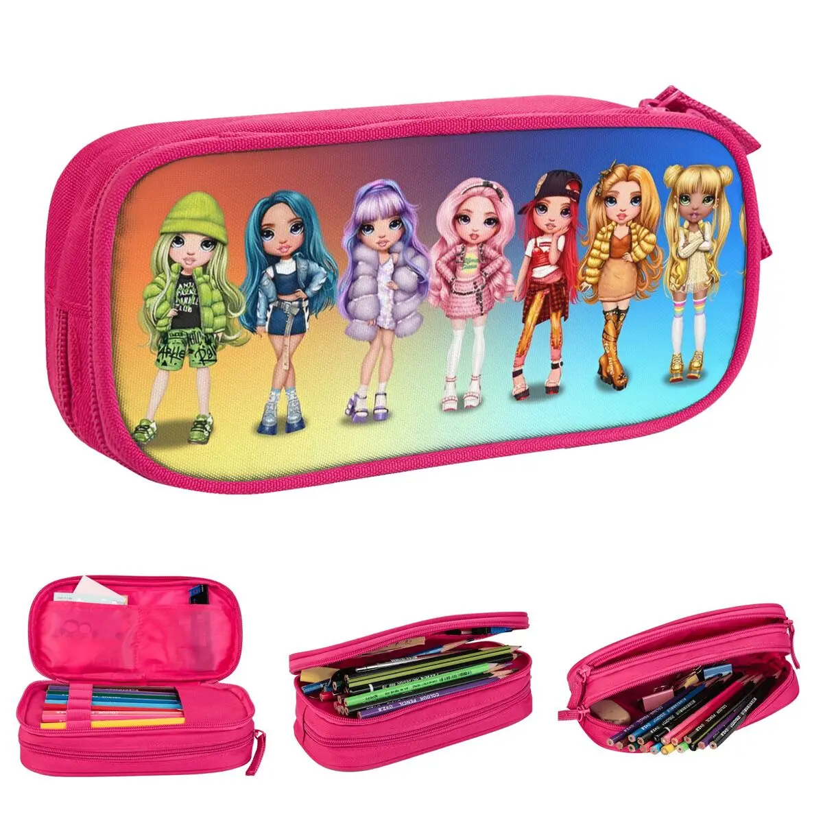 arco iris high doll cartoon pencil case pen bolsa para estudantes grande caixa de armazenamento presentes classicos para estudantes 01