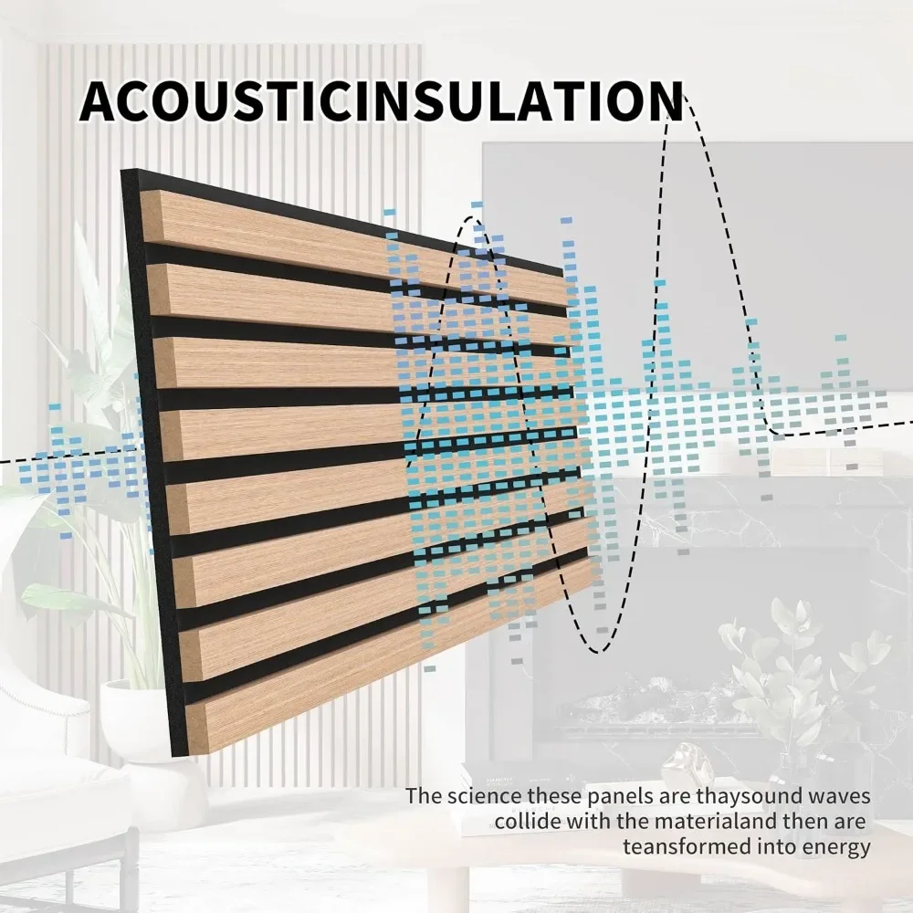 Paneles de pared de listones de madera, paquete de 4 listones acústicos decorativos para pared y techo, paneles acústicos, paneles de pared