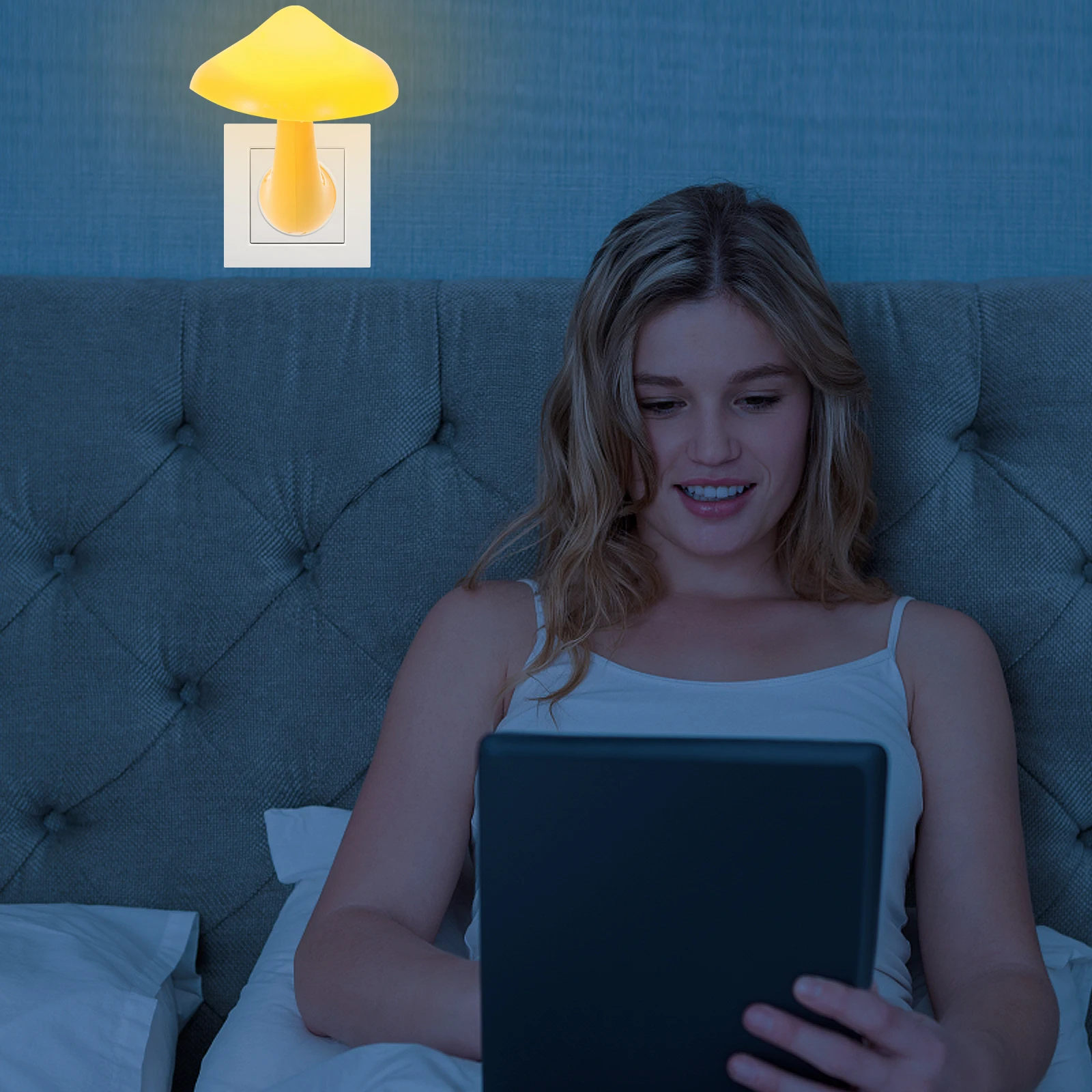 

Bright Yellow Led Night Light Mushroom Shaped Wall Plug-In Energy Saving No Radiation For Bedroom Living Room Washroom