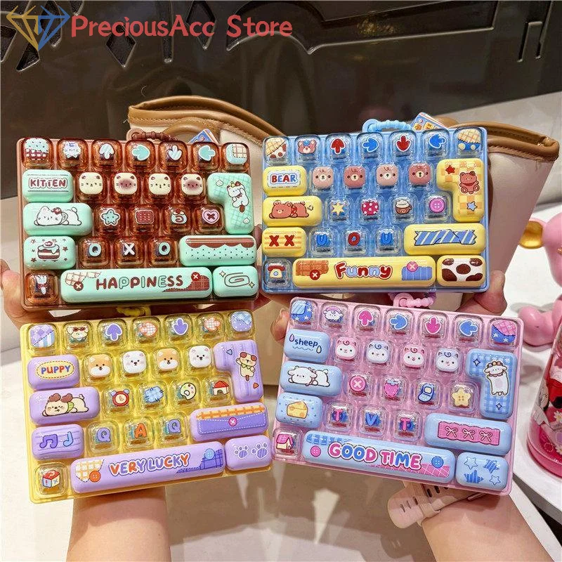 26-Key Button Fidget Keychain Mini Keyboard Clicker Sensory Toy Bag Pendant for Kids Stress Relief Compact Gift