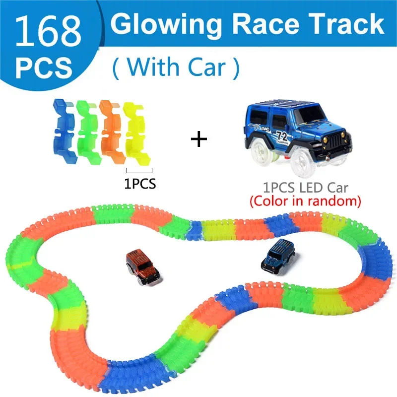 Coche de vía Flexible brillante mágico para ferrocarril, juguetes para niños, pista de carril curva de carreras, luz de Flash electrónica Led, coche, juguete DIY, regalo para niños