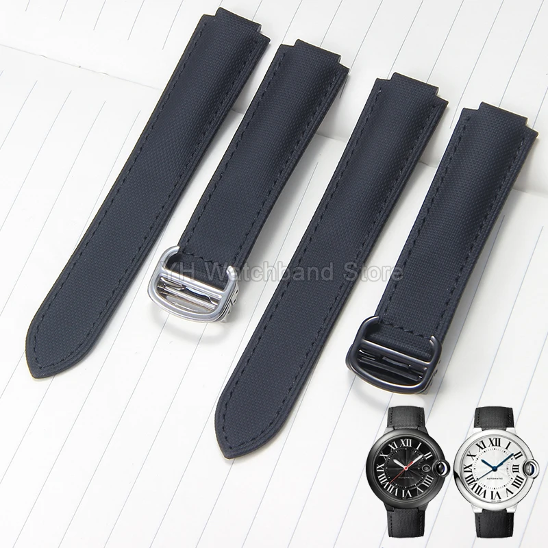 Canvas Nylon Watch strap for Cartier Blue Balloon Wsbb0015 Black Knight Raised Mouth Watchband Accessories 20mm Wrist Strap