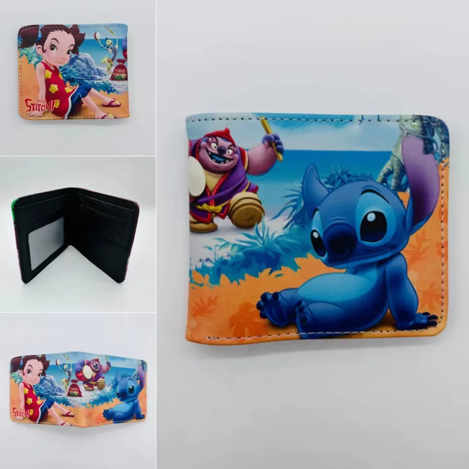 Cute cartoon Stitch boy and girl style PU material high value short folding wallet large capacity multi-card slot coin purse