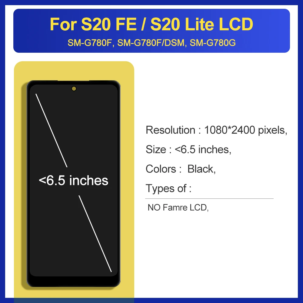 TFT S20FE LCD For Samsung S20 FE SM-G781 G7810 G781U G781B LCD Display Touch Screen Digiziter Assembly with Frame