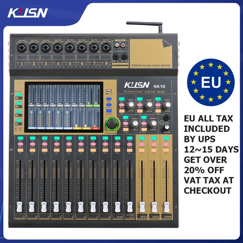 Console de mixage numérique professionnelle WIFI 12 canaux, Console de mixage sonore 16 DSP avec écran tactile de 7 pouces