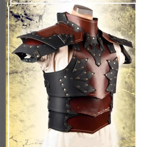 

Sexy European Medieval Vintage Leather Cosplay Men's Women's Skins Armor With Scarf Studded Battle Suit