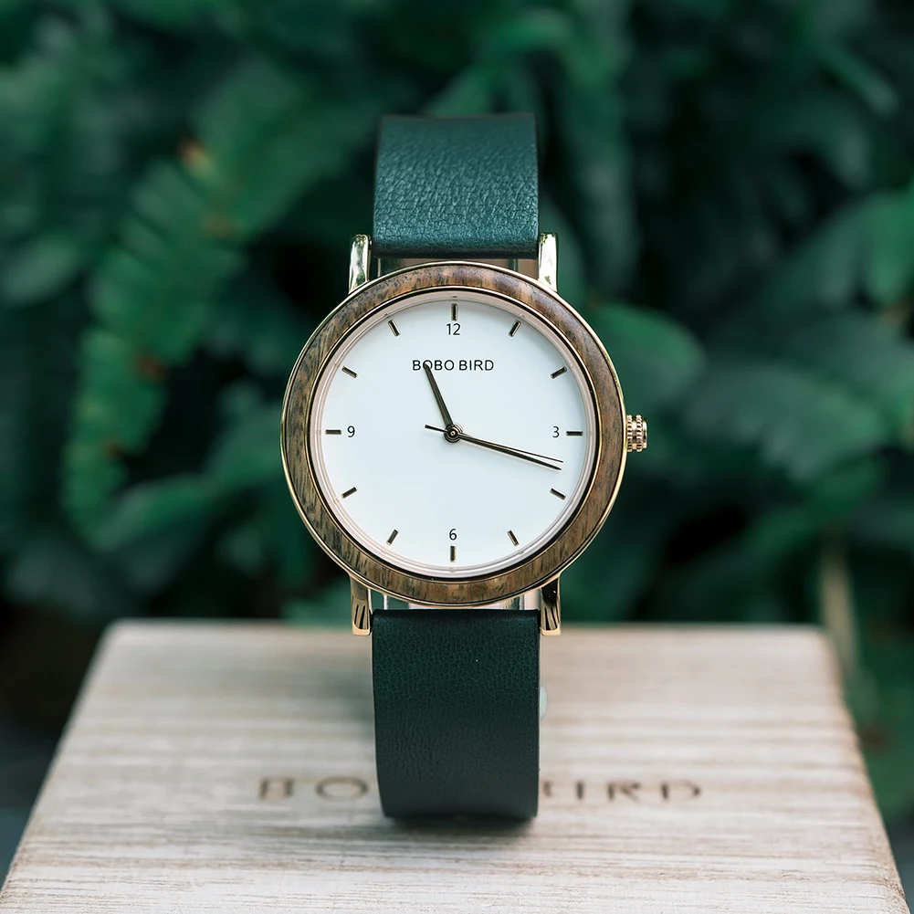 BOBO BIRD Fashion Leather Strap Women\'s Watches Wood Quartz Wristwatch Ladies Timepieces Anniversary Gift For Her Reloj Mujer