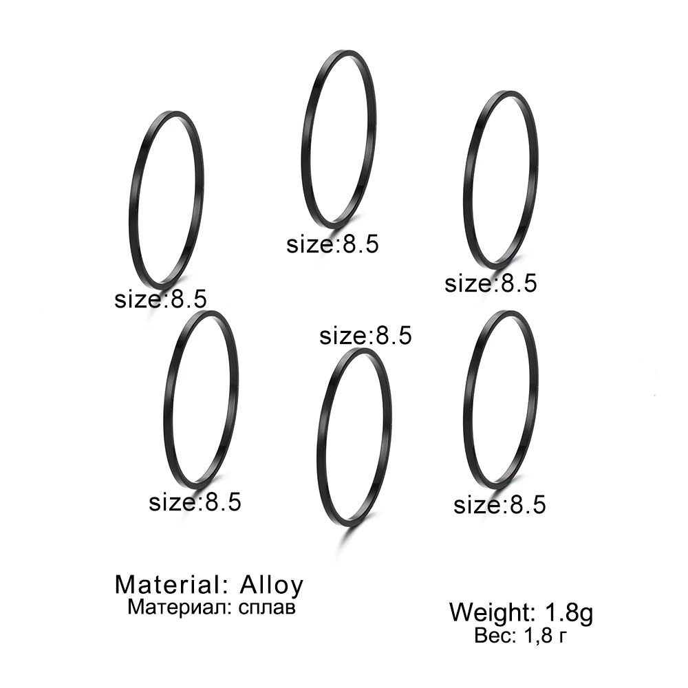 IPARAM New Black Paint Coating Metal Rings Set for Women Men Concise Fine Round Finger Ring Punk Fashion Jewelry Party Gifts