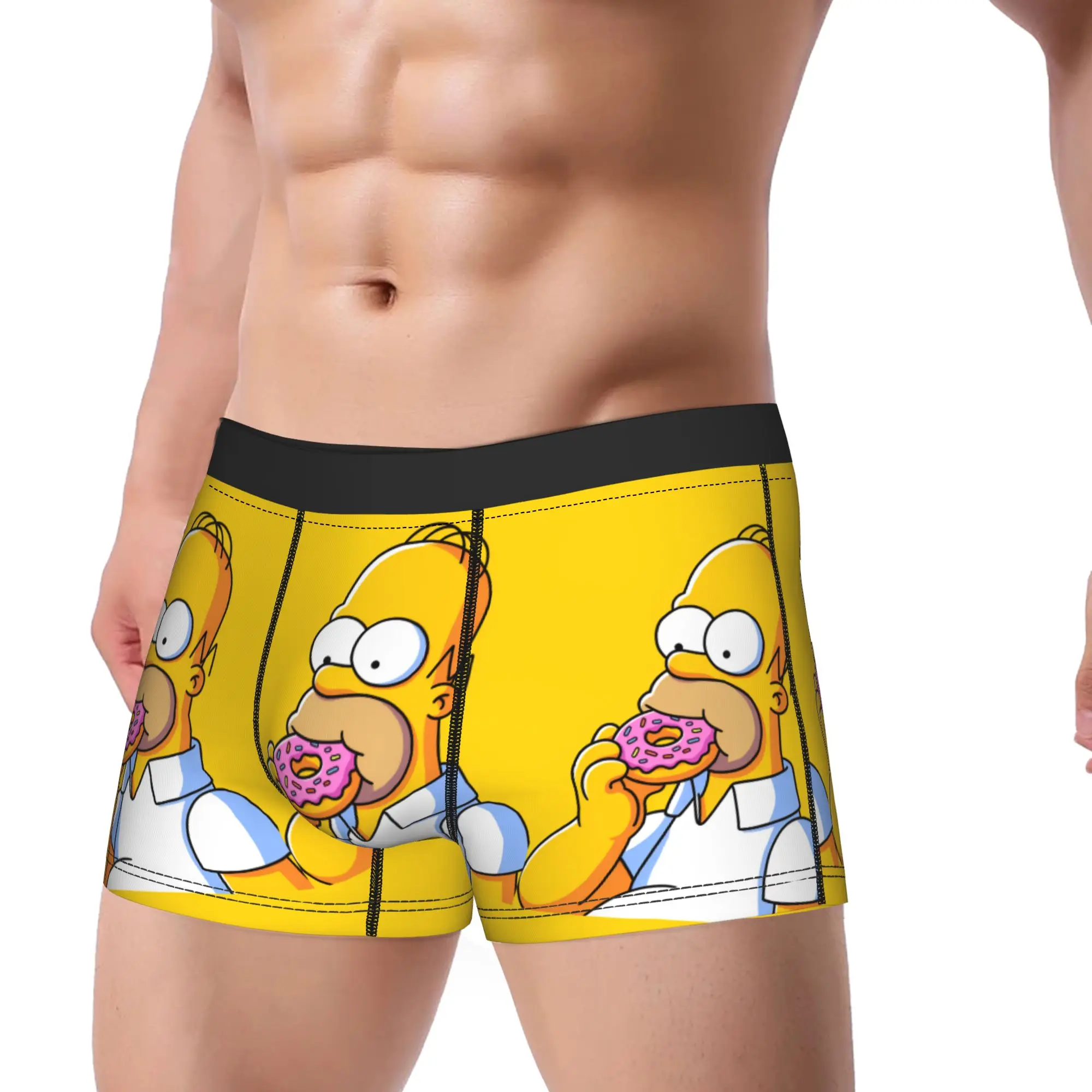 S-Simpsons Homer Eating Donut Boxer Shorts  3D Pouch Underwear Trenky Custom DIY Shorts Briefs Classic Man Panties Plus Size 2XL