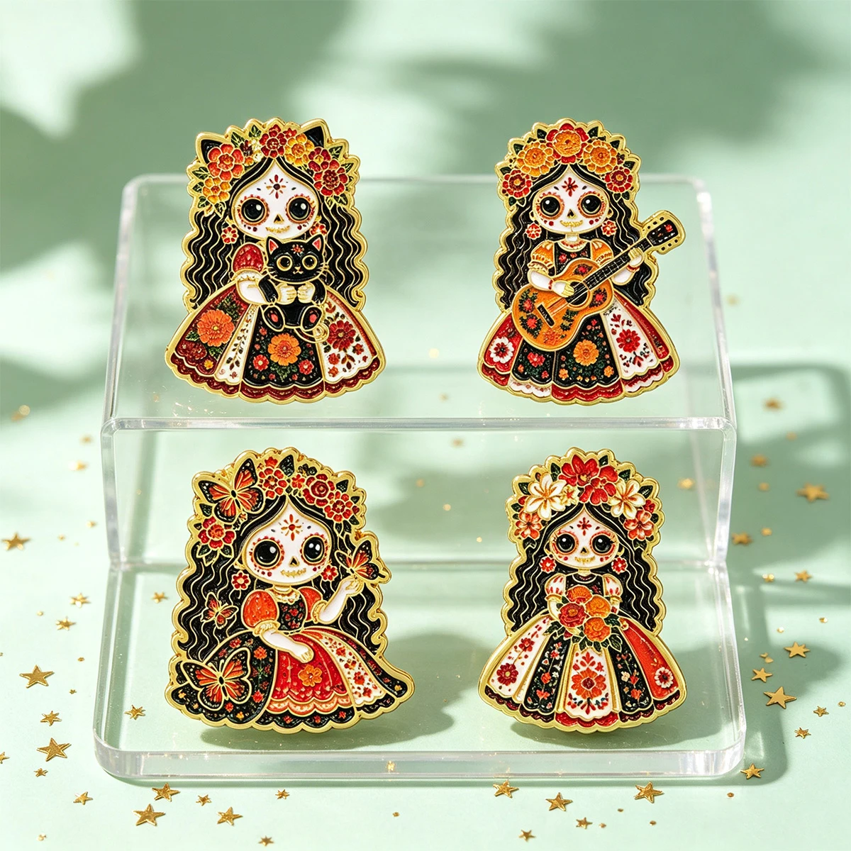 5 Stück/Set, Emaille-Anstecknadel mit Totenkopf-Motiv, Vintage-Braut-Brosche, mexikanische Anstecknadel, Abzeichen, Accessoires, modischer Schmuck, Geschenkidee. – Detail 4