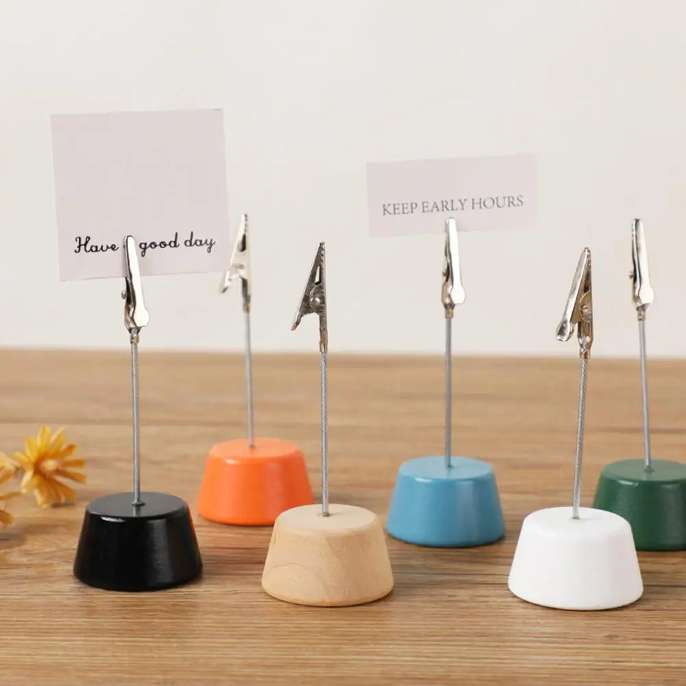 Photo Note Display Wood Place Card Holder with Metal Clip Small Table Number Sign Stand Desktop Memo Note Photo Clip for Office