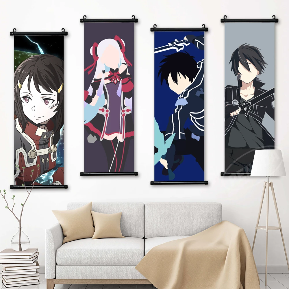 Home Decor HD Prints Sword Art Online Wall Art Kirigaya Kazuto Poster Canvas Yuuki Asuna Pictures Anime Scroll Hanging Painting