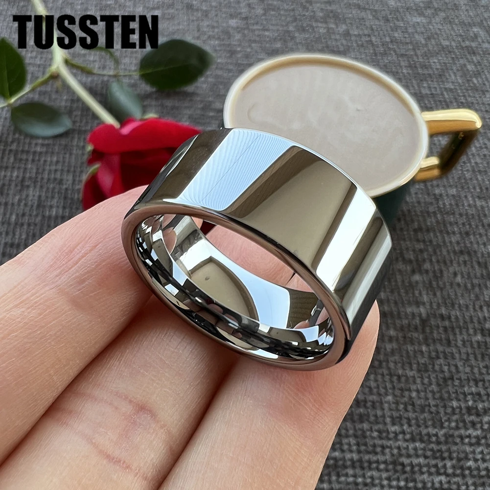 TUSSTEN-Anillo de boda brillante de tungsteno para hombre, sortija de boda grande con extremos pulidos para un ajuste cómodo, 10/12MM de ancho,