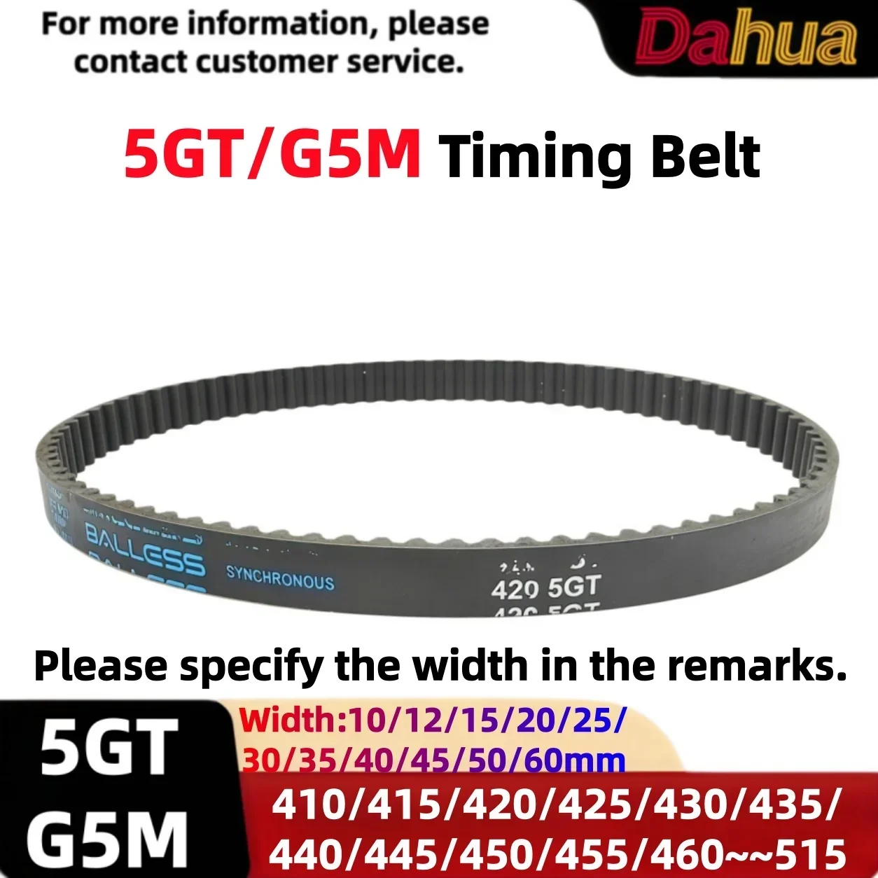 5GT Timing Belt Closed Loop Rubber Synchronous Belt 5mm Pitch L 410~515-5GT  W10-60mm for 3D Printer CNC Laser Engraver Machine
