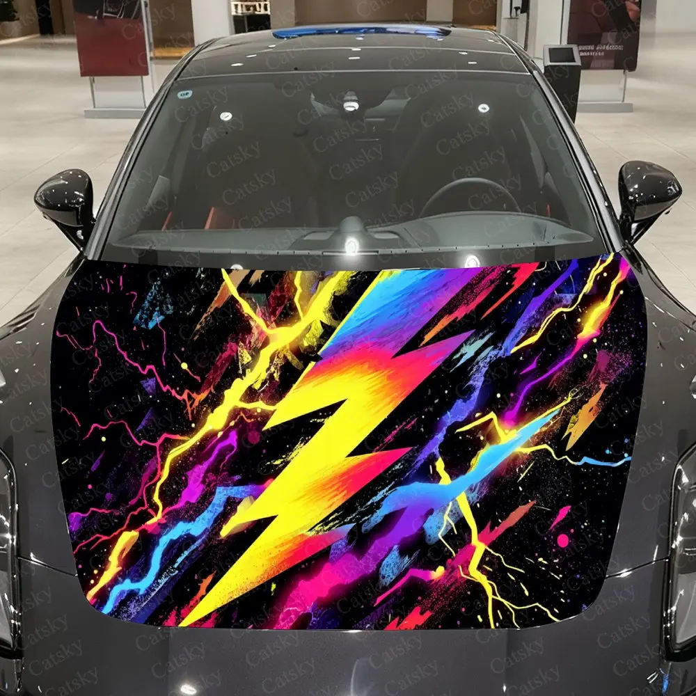 

Cyberpunk Style Colorful Thunder Car Vinyl Wrap, PVC Material Waterproof Car Hood Sticker, Self-Adhesive Scratch-Resistant Stick
