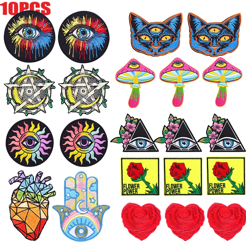 Parches bordados ojos coloridos y setas de gato termoadhesivos