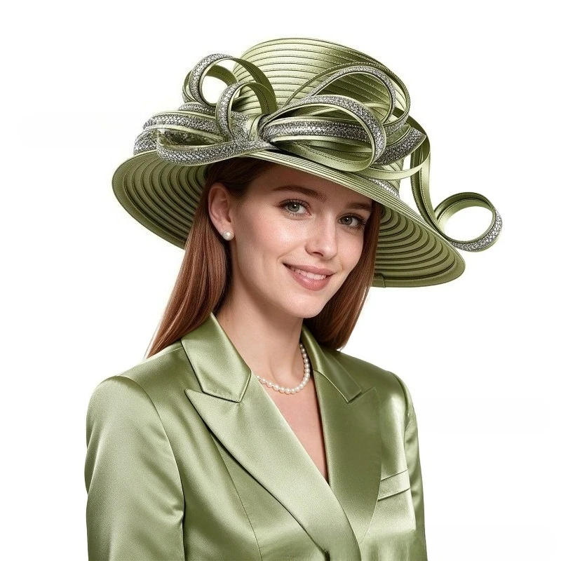 Lady Cocktail Tea Party Dress Derby Fedora Wedding White Hat Church Elegant Bow Flower Caps For Women Wide Brim Banquet Hats