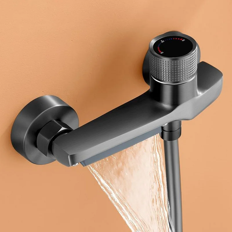 Waterfall Triple Shower Faucet Wall Mount Tub Filler With Handheld Shower Head Brass Hot and Cold Water Mixer Tap Single Handle