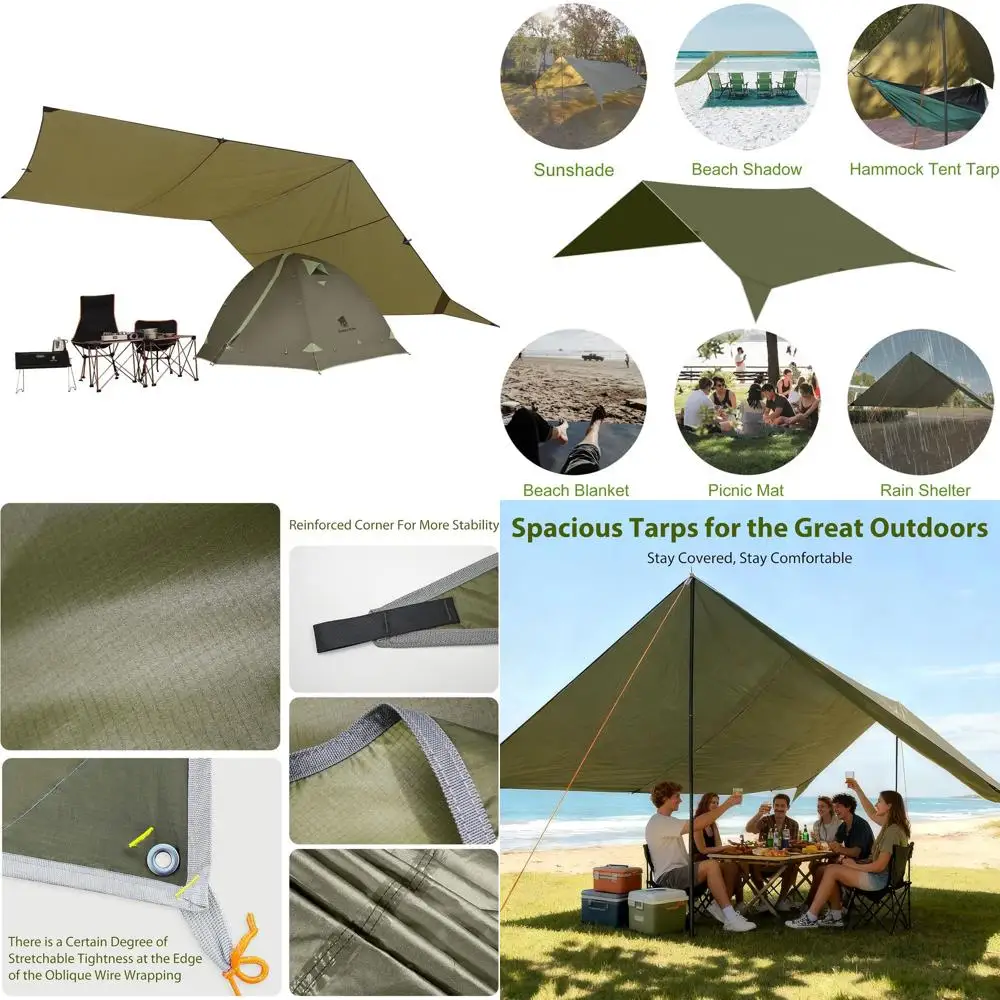 

17x10ft Waterproof Flame-Resistant Camping Tarp with Rain Fly for Backpacking, Hiking, and Outdoors (Poles Not Included)
