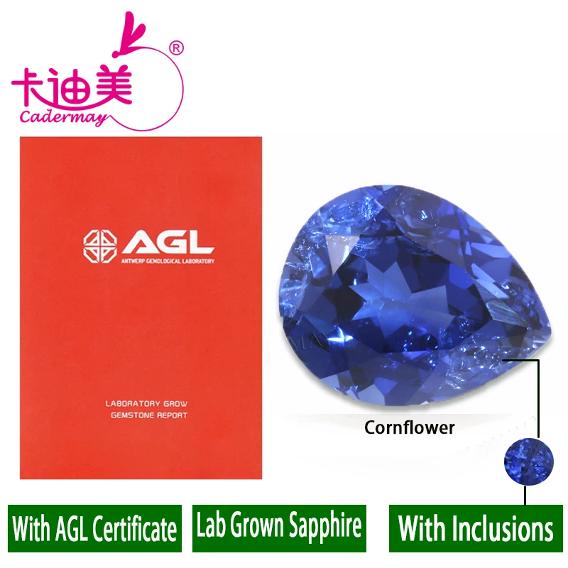 CADERMAY Pear Shape Lab Grown Cornflower Sapphire Loose Stone With Inclusions Beads For Inlaid Fine Jewelry Making DIY