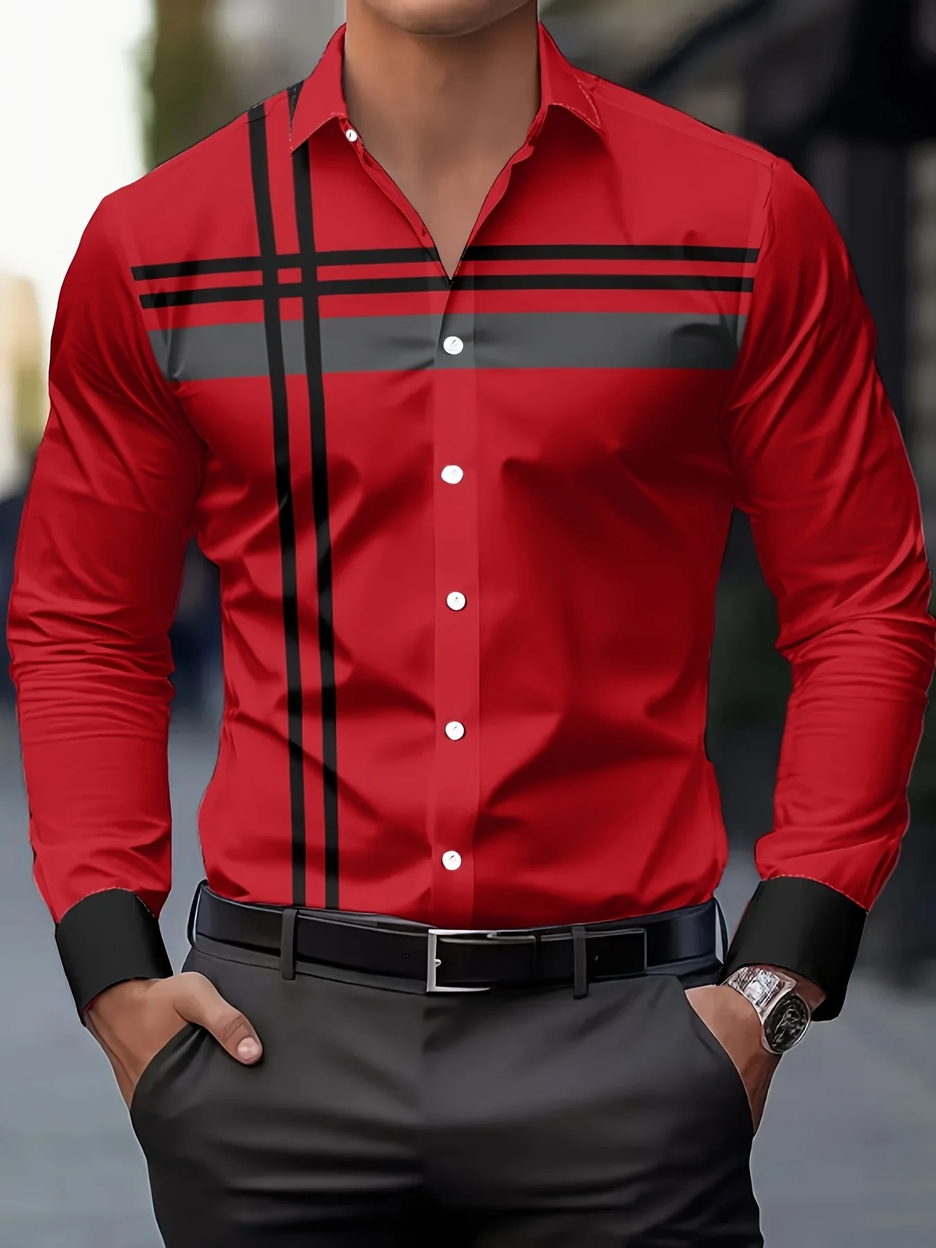 Men's Casual Dress Shirt with Modern Striped Design Regular Fit Long Sleeve Button-Up Machine Washable For Spring Fall Office
