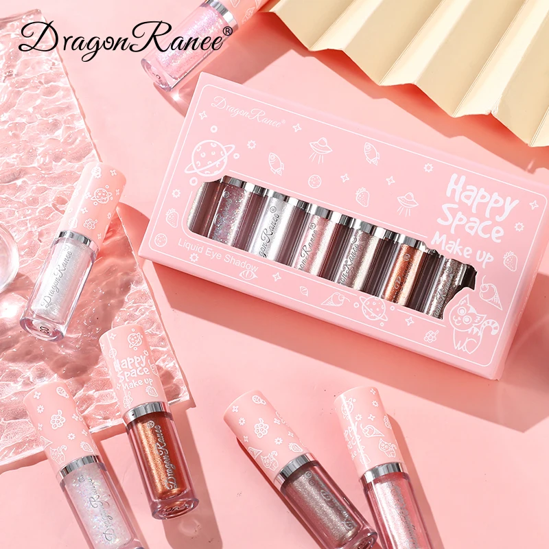 Set di ombretti liquidi da 8 pezzi, luccicanti multiuso, miscelazione facile, evidenziatore impermeabile e duraturo per illuminare il trucco degli occhi