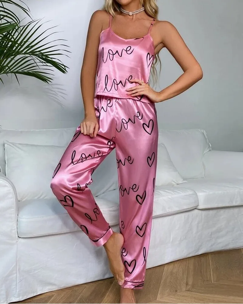 Women Sexy Satin Pijamas Set Lingerie Sleepwear Silk Nightwear Sleeveless Pajamas Set Home Wear Pyjama Femme Pyjamas