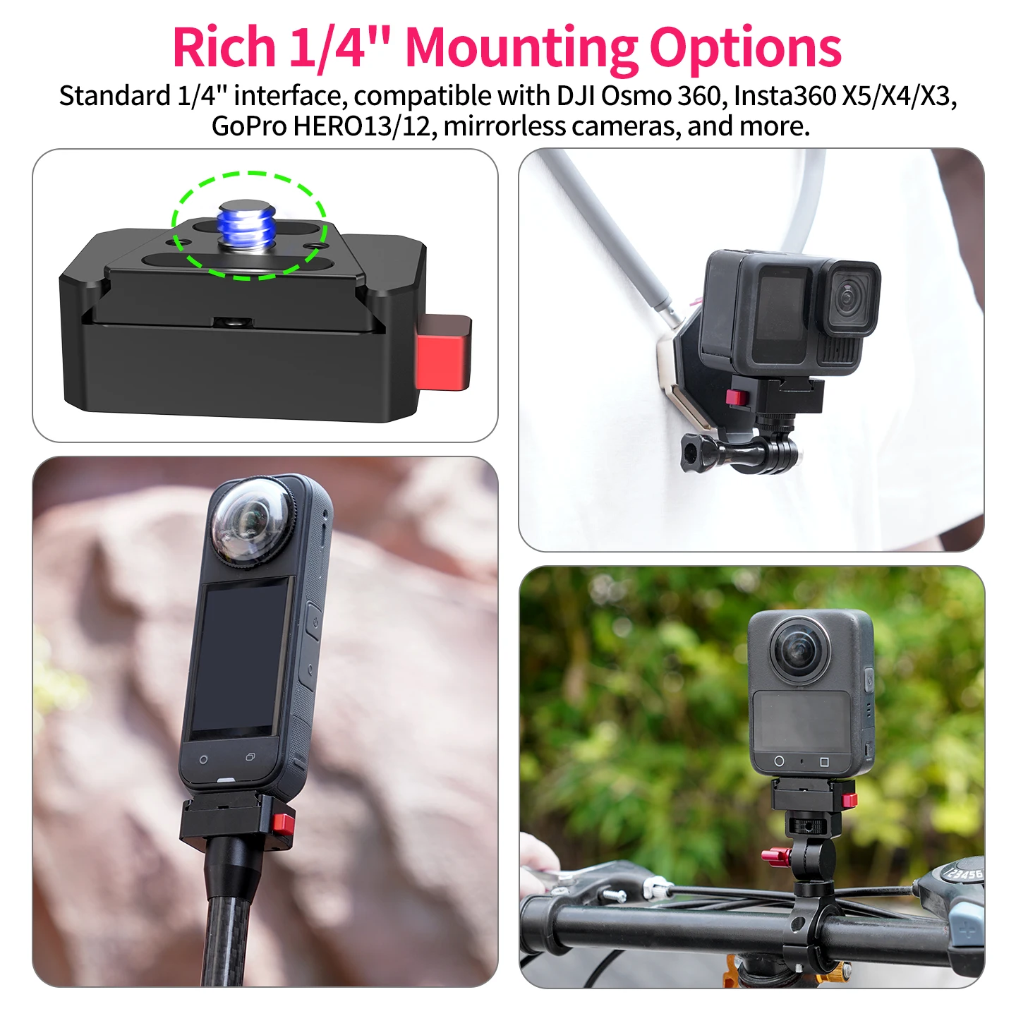 Schnellverschluss-Klemme für GoPro 13 12 11 Insta360 Ace Pro 2 X5 für DJI Osmo Action 6 DSLR-Kamera QR-Halterung Stativ Vlog-Halterung – Detail 13