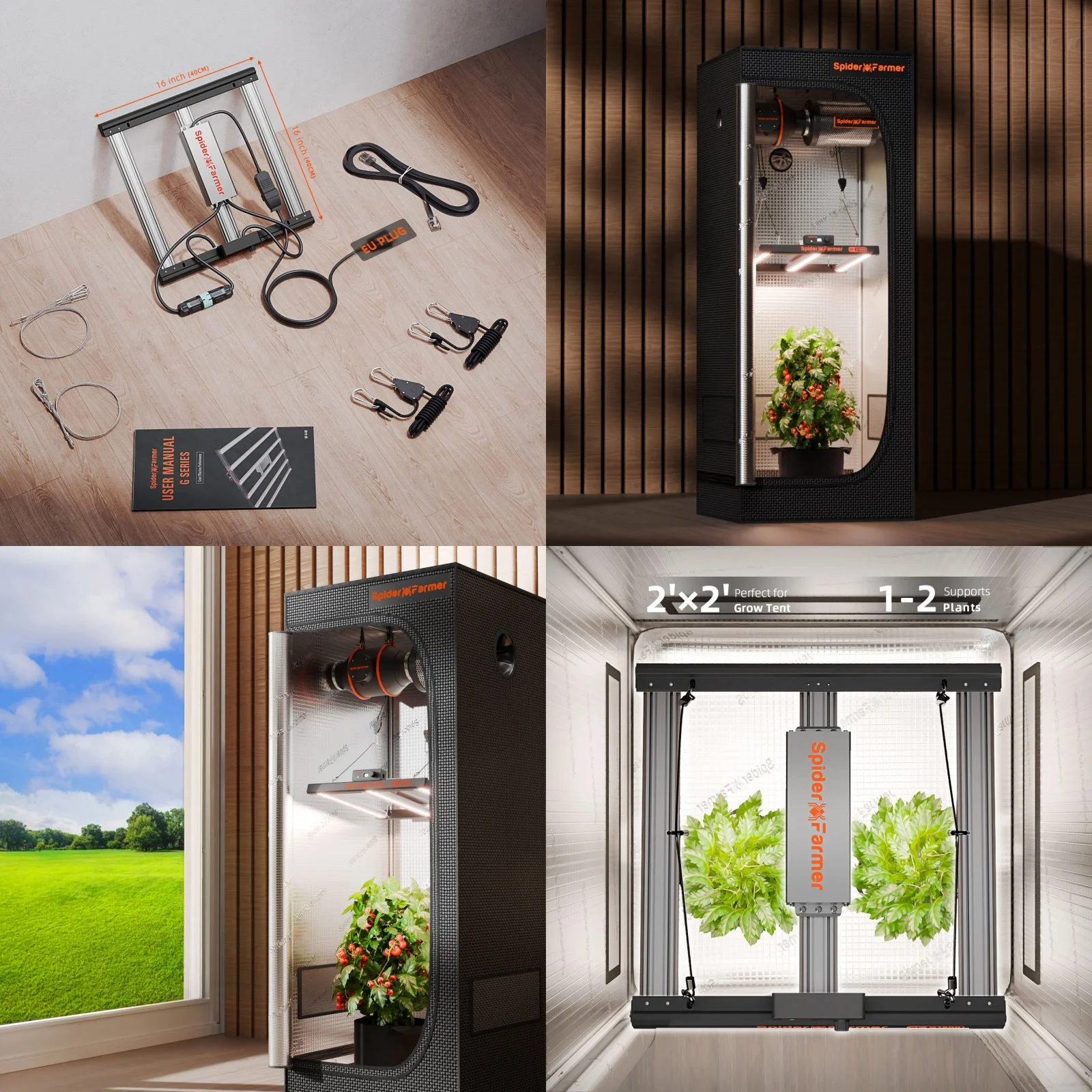 

2025 Spider Farmer G1500 150W Dimmable Cost effective Full Spectrum High Yield LED Grow Light for 1x1m Grow Tent App-Controlled