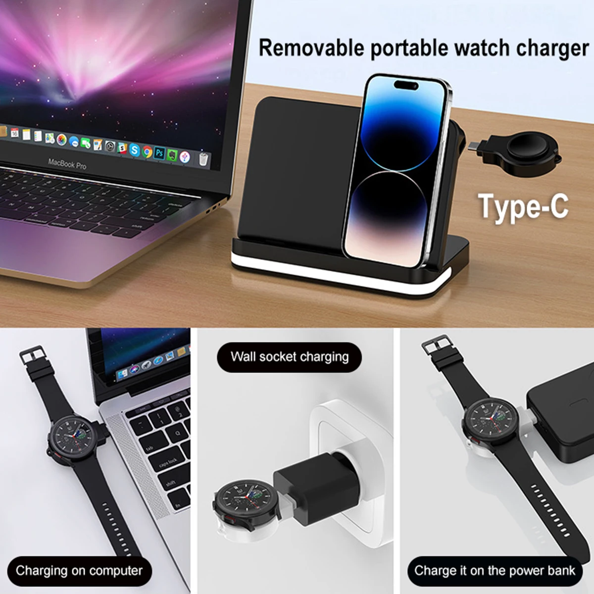 3-in-1 foldable wireless charging station for Samsung Z-fold 3Z Flip 4S23S24Galaxy watch EarBuds fast wireless charging base