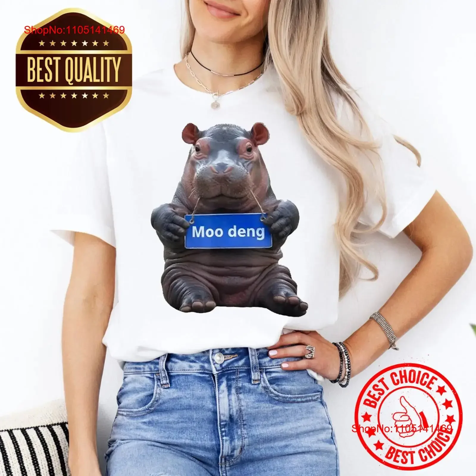 

New Moo Deng Cute Baby Hippo T Shirt S55329 vintage Washed Soft designer clothes Versatile homme Stylish Unisex Breathable