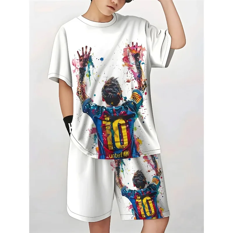 2025 3D Printed Men's Daily Casual Sports Street Summer Round Neck Short Sleeved T-shirt Shorts Set Personality