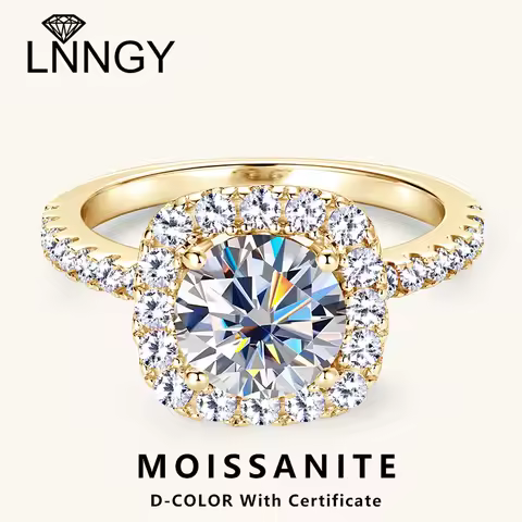 Lnngy 8mm 2ct Moissanite Halo Ring Certified 925 Sterling Silver Engagement Rings For Women Girls Wedding Party Jewelry Gift