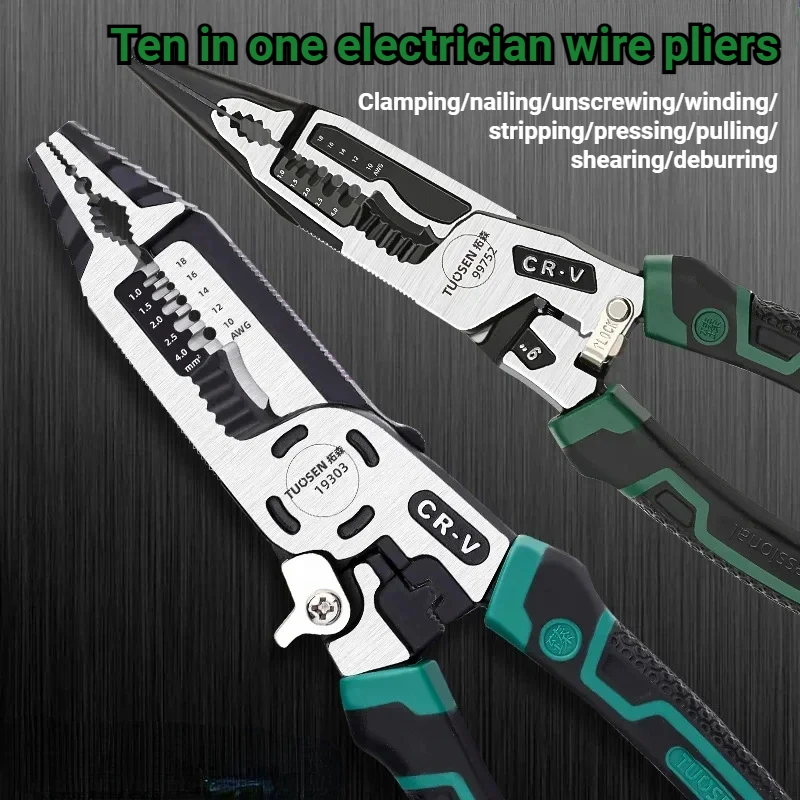 Multifunctional Universal 10 In1 Pliers Hardware Wire Cutters Professional Electrician Anti Slip Durable Repair Tools