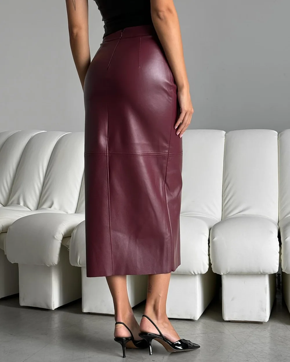 Winter New High-waisted and Thin Split Skirt PU Leather Medium and Long Hip Skirt